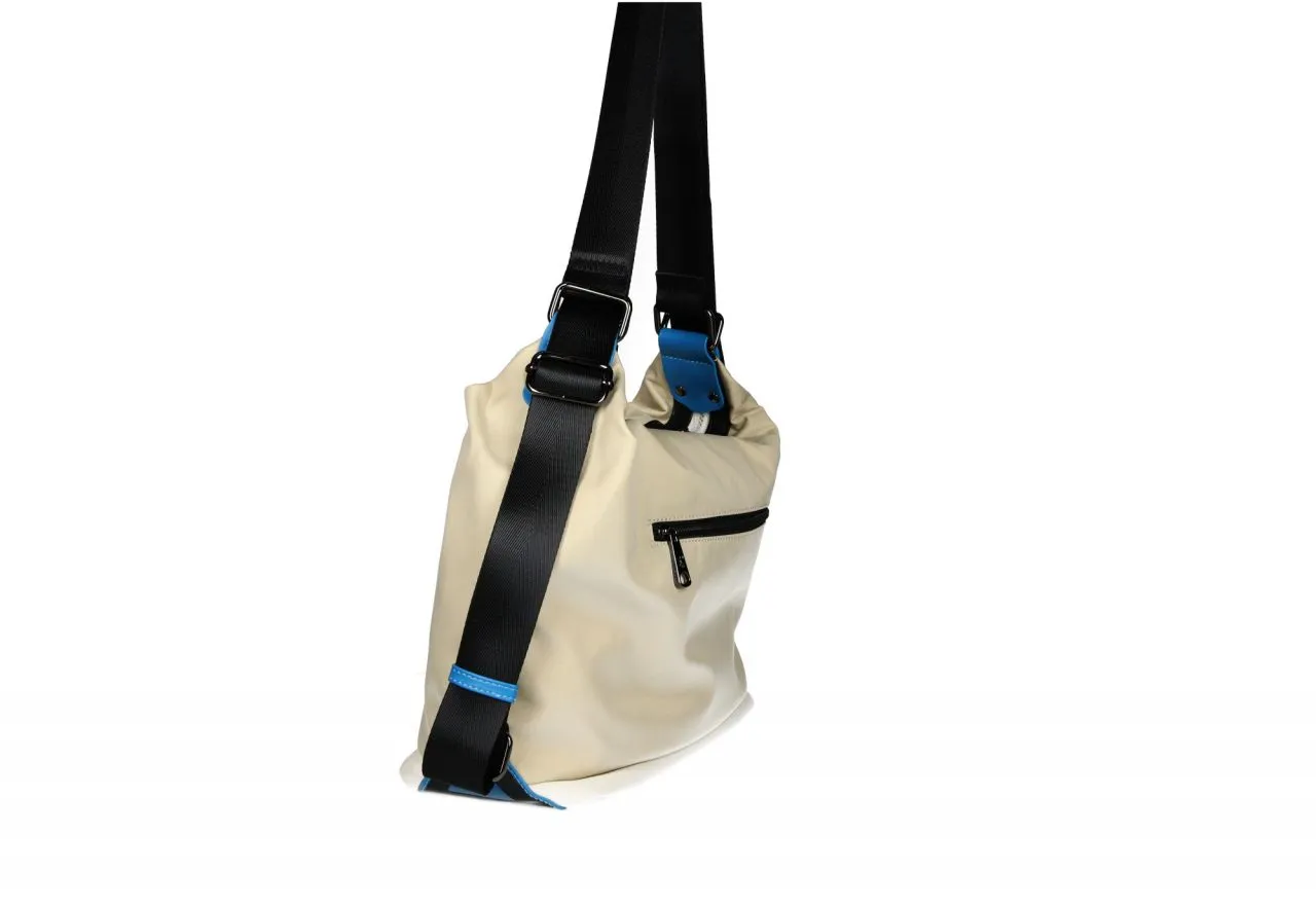 Bolso Beige Bajo Blanco Asa Negra Convertible Mochila