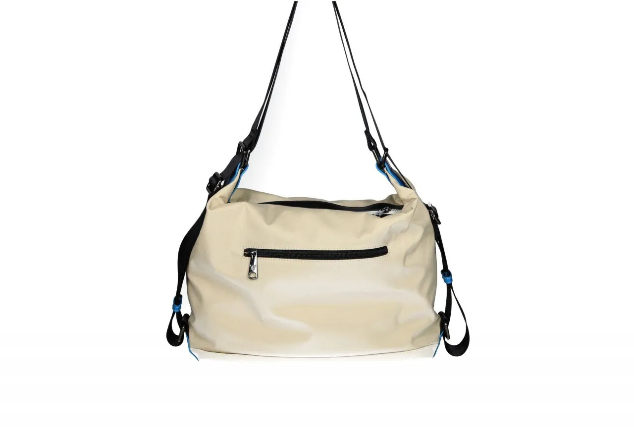 Bolso Beige Bajo Blanco Asa Negra Convertible Mochila