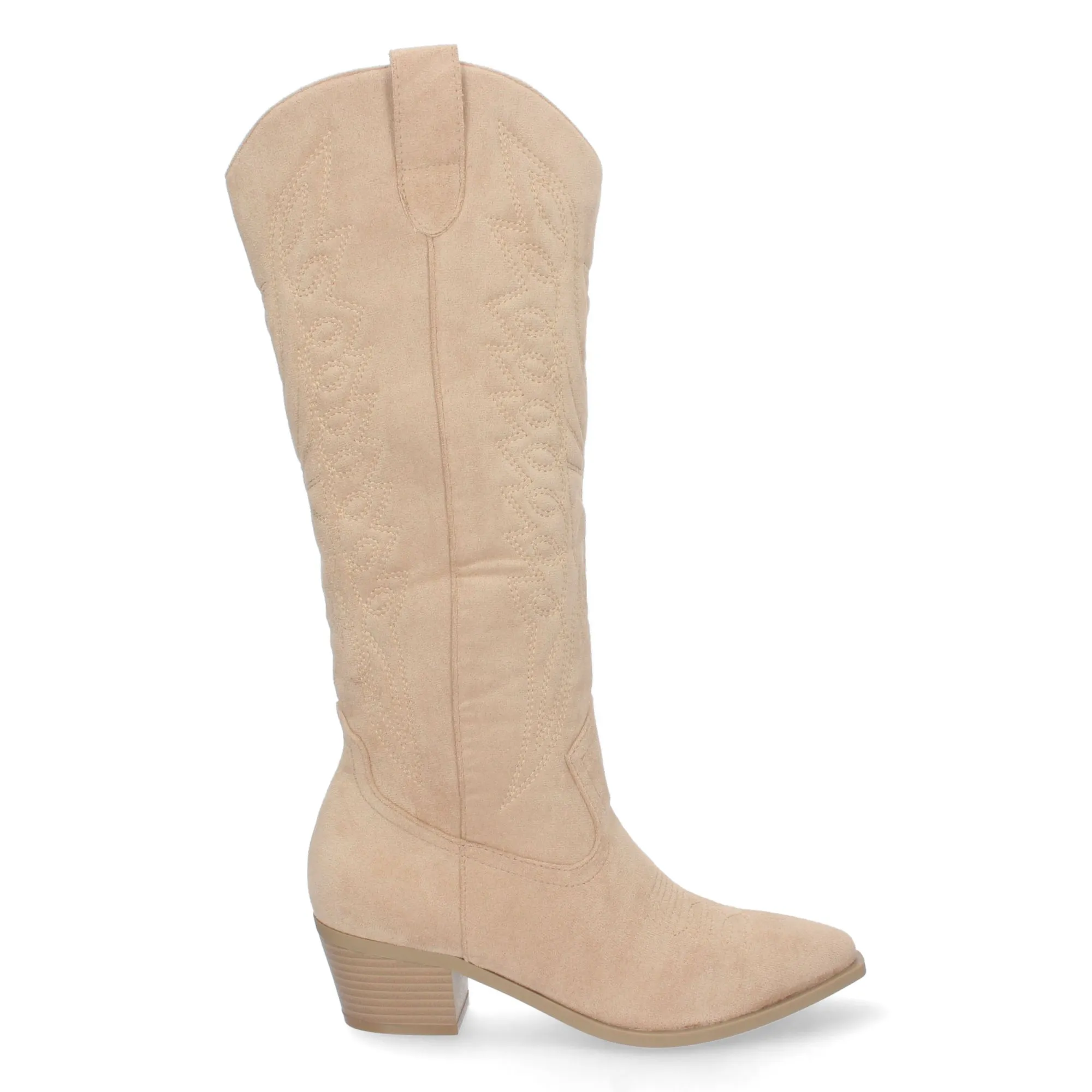 Botas altas cowboy tacon bajo con grabado mujer color taupe