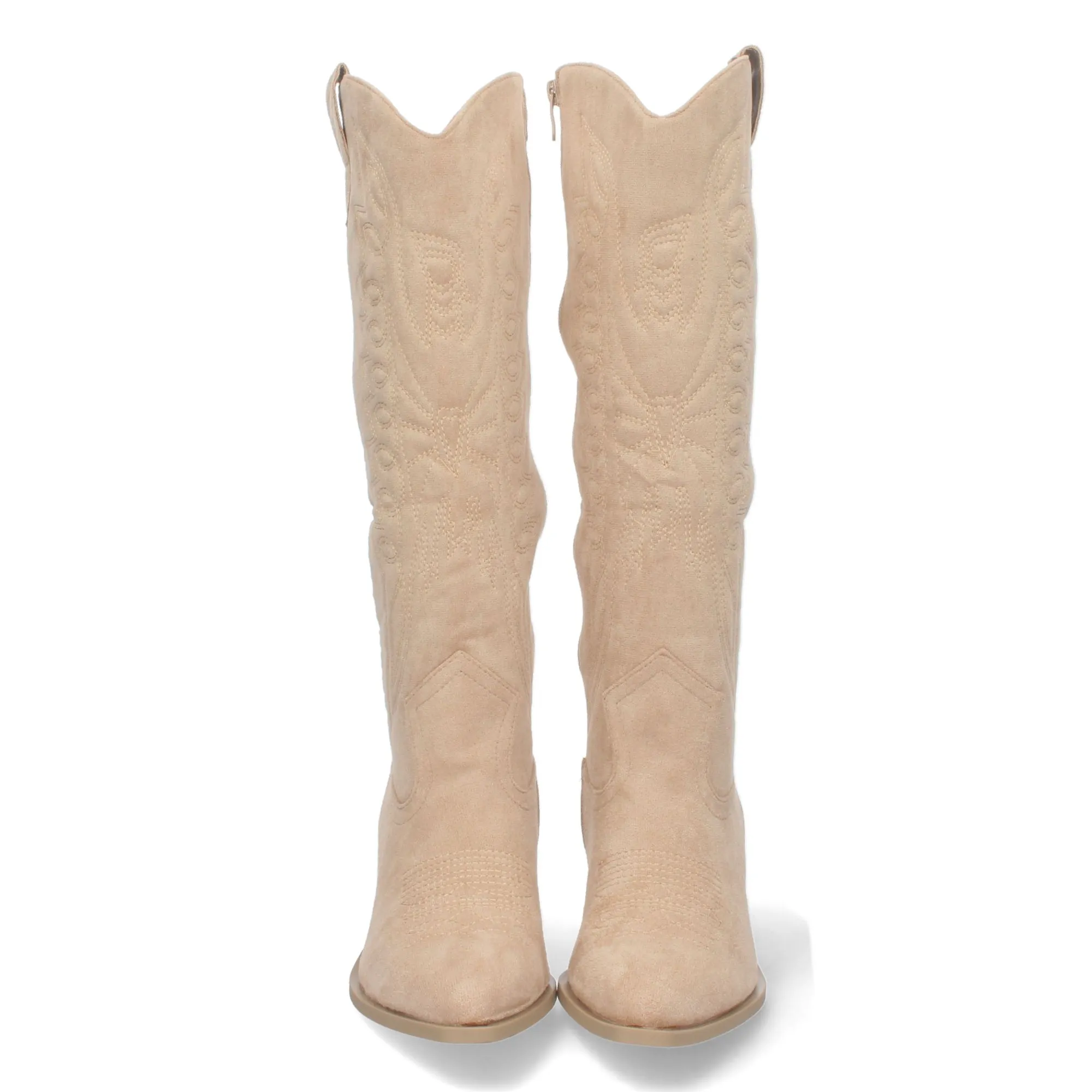 Botas altas cowboy tacon bajo con grabado mujer color taupe