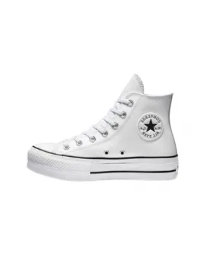 Converse All Star Cuero Plataforma Altas Blancas