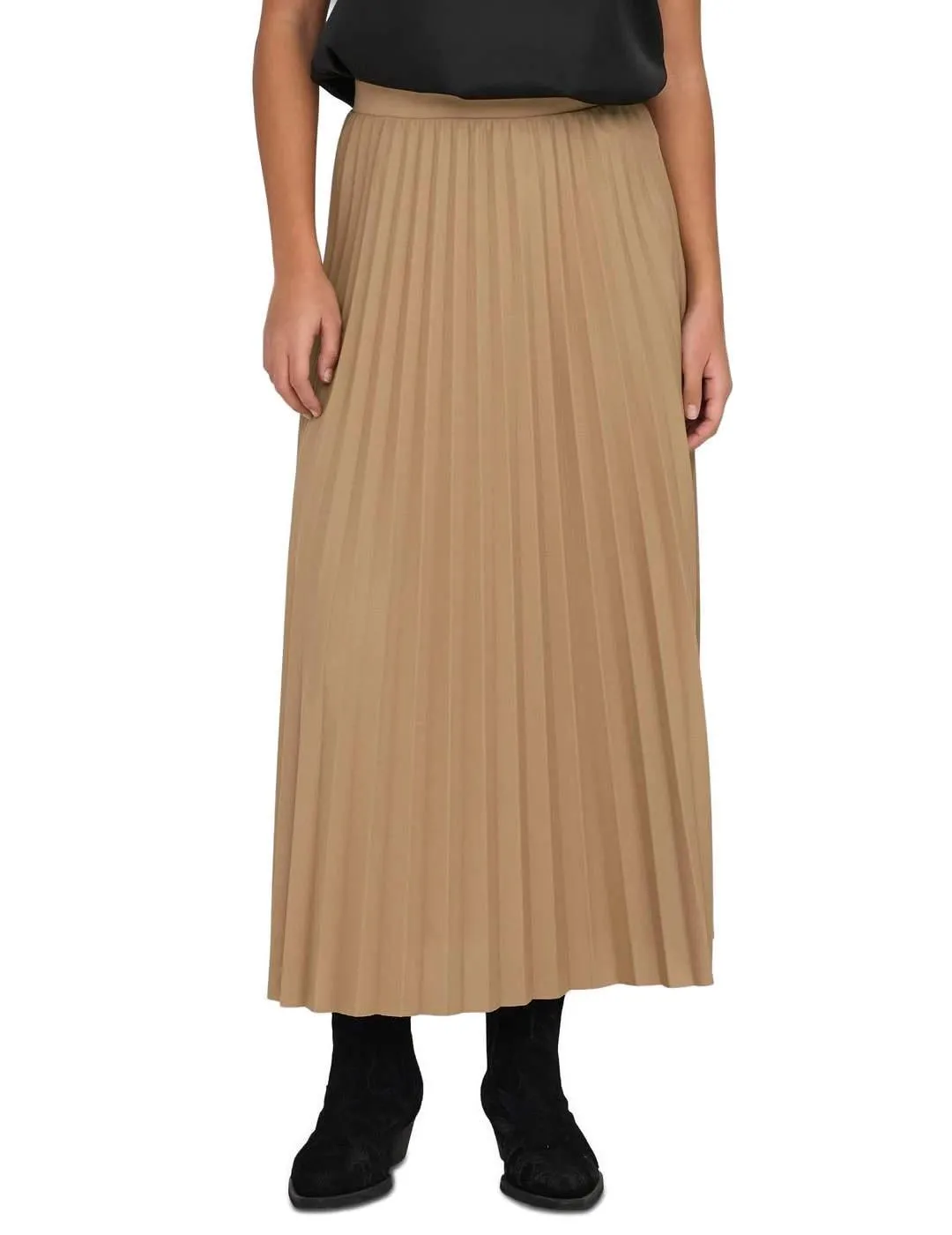 Falda midi Only Newmelisa plisada camel holgada de mujer