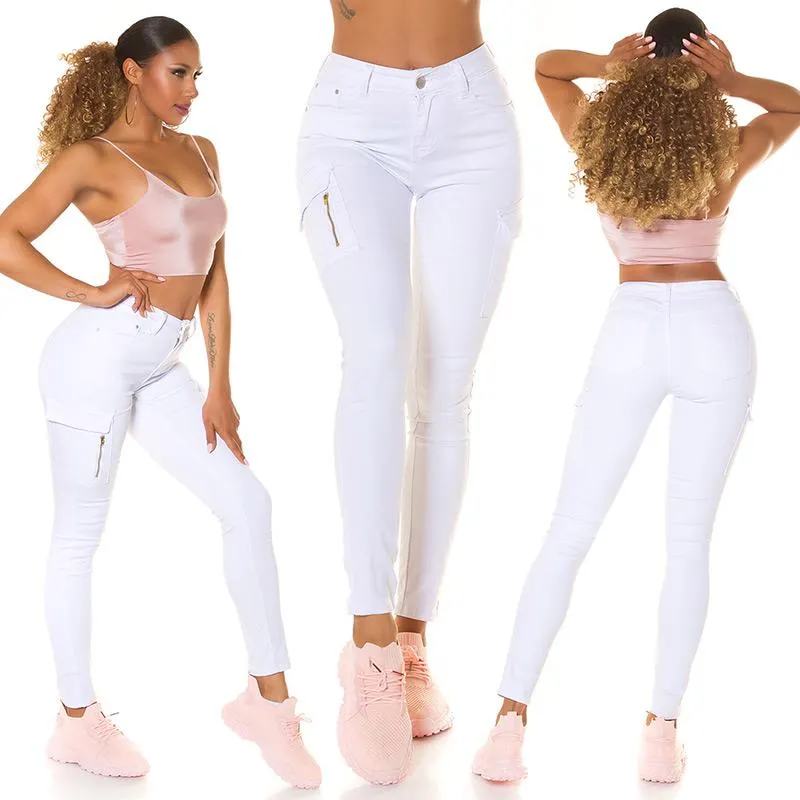 Jeans cintura alta estilo Cargo blanco