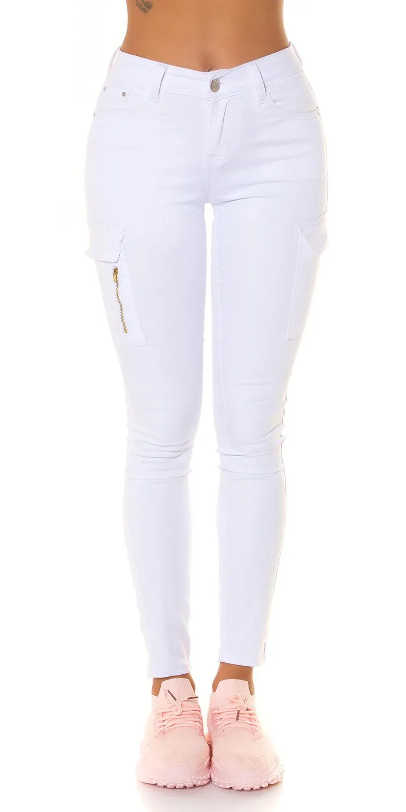 Jeans cintura alta estilo Cargo blanco