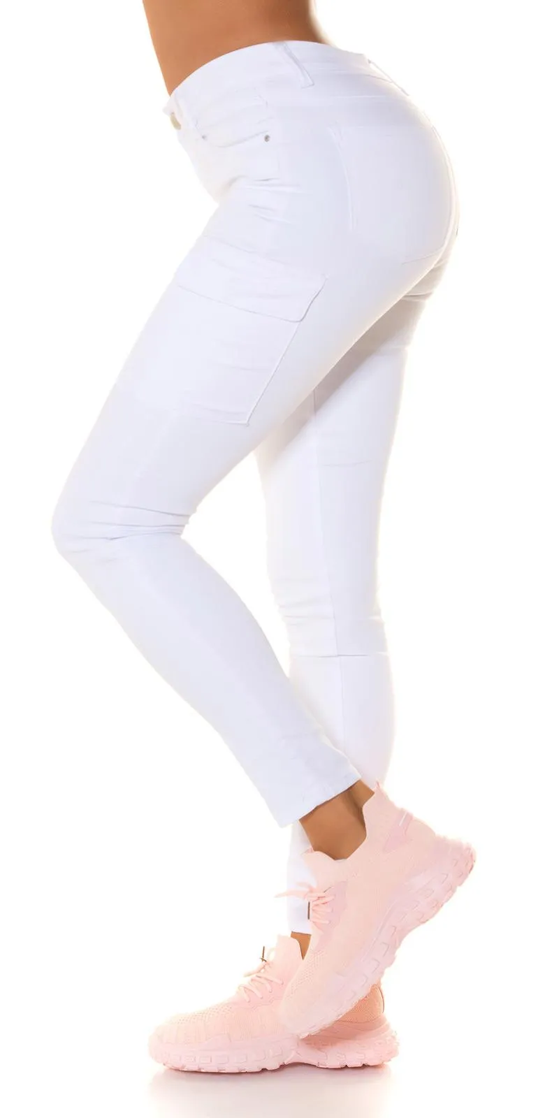 Jeans cintura alta estilo Cargo blanco