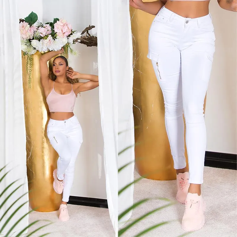 Jeans cintura alta estilo Cargo blanco