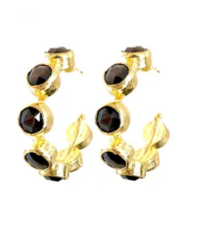 PENDIENTES ARO MUJER ANCHO DE PIEDRAS MARRONES - JOYAS ONLINE